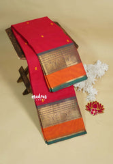 Reddish Pink  - Karthigai silk cotton Round Peacock and Skirt Border with buttas