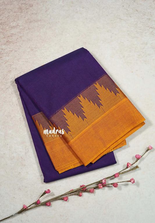 Violet Purple - Karthigai silk cotton Temple Border with Buttas