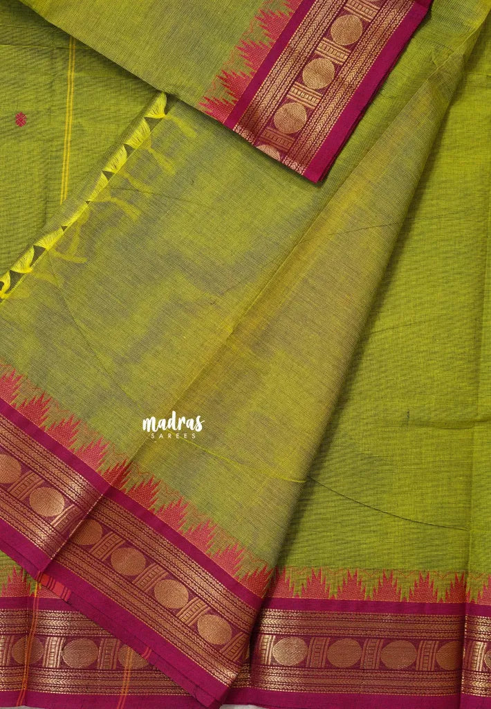 Mehendi Green - Karthigai silk cotton rudraksha with temple weaving border