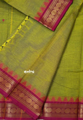 Mehendi Green - Karthigai silk cotton rudraksha with temple weaving border