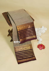 Pastel Brown - Karthigai silk cotton plain body multi line border