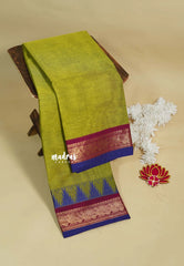 Chutney Green - Karthigai silk cotton plain body small Peacock and Temple border