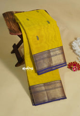 Lime Yellow - Karthigai silk cotton Bavanji border with buttas