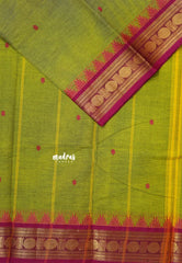 Mehendi Green - Karthigai silk cotton rudraksha with temple weaving border