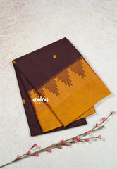Coffee Brown - Karthigai silk cotton Temple Border with Buttas