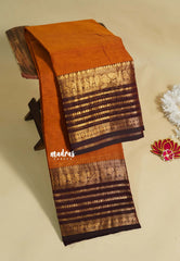 Turmeric Orange - Karthigai silk cotton plain body multi line border