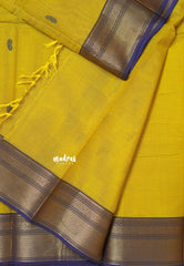 Lime Yellow - Karthigai silk cotton Bavanji border with buttas