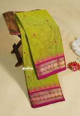 Mehendi Green - Karthigai silk cotton rudraksha with temple weaving border