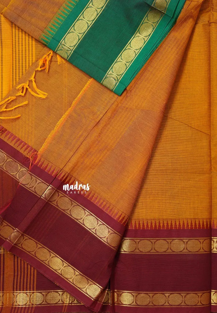 Mustard Orange - Karthigai silk cotton Rudhraksham Ganga Jamuna border