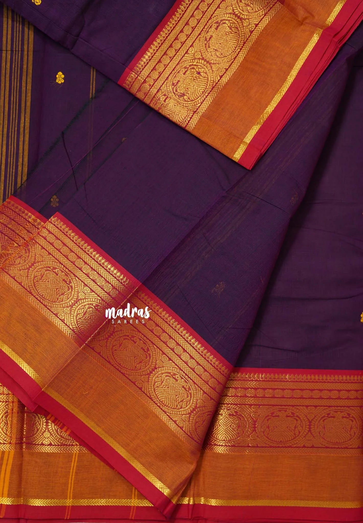 Jamun Purple - Karthigai silk cotton Round Peacock and Skirt Border with buttas