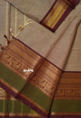 Mild Chocolate Brown  - Karthigai silk cotton Round Peacock and Skirt Border with buttas