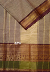 Mild Chocolate Brown  - Karthigai silk cotton Round Peacock and Skirt Border with buttas