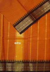 Sunset Orange  - Karthigai silk cotton plain body rudraksha with temple weaving border