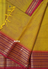 Dual Shade Yellow - Karthigai silk cotton  Multi Border Rudraksham with buttas