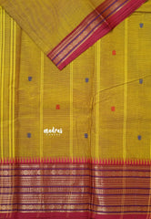 Dual Shade Yellow - Karthigai silk cotton  Multi Border Rudraksham with buttas