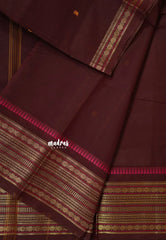 Coffee Brown - Karthigai silk cotton  Multi Border Rudraksham with buttas