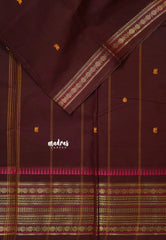 Coffee Brown - Karthigai silk cotton  Multi Border Rudraksham with buttas
