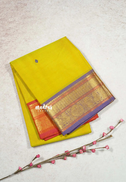 Greenish Yellow - Karthigai silk cotton annam Ganga jamuna border