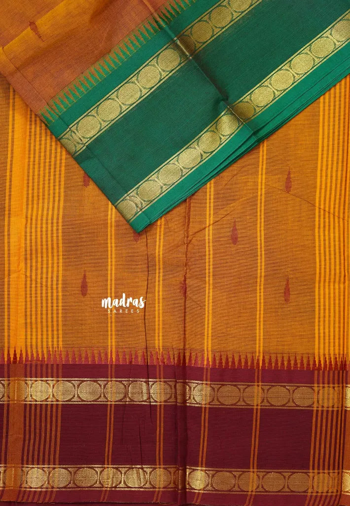 Mustard Orange - Karthigai silk cotton Rudhraksham Ganga Jamuna border