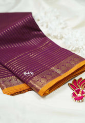 Mulberry Purple - Karthigai silk cotton with golden stripes weaving - Best for Small Functions
