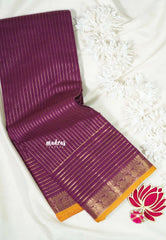 Mulberry Purple - Karthigai silk cotton with golden stripes weaving - Best for Small Functions