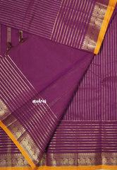 Mulberry Purple - Karthigai silk cotton with golden stripes weaving - Best for Small Functions