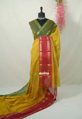 Lime Yellow - Karthigai silk cotton Rudhraksham Ganga Jamuna border