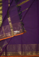 Dark Jamun Purple - Karthigai silk cotton with golden stripes weaving - Best for Small Functions