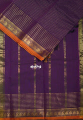 Dark Jamun Purple - Karthigai silk cotton with golden stripes weaving - Best for Small Functions