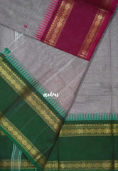 Grey with Purple - Karthigai Silk Cotton Rettapet Rudraksham Ganga Jamuna Border with Buttas - Best for Small Functions