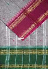 Grey with Purple - Karthigai Silk Cotton Rettapet Rudraksham Ganga Jamuna Border with Buttas - Best for Small Functions