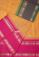 Yellowish Orange - Karthigai silk cotton Rettapet Rudraksham Ganga Jamuna Border with Buttas - Best for Small Functions