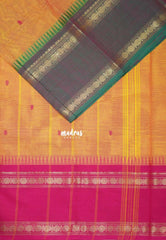 Yellowish Orange - Karthigai silk cotton Rettapet Rudraksham Ganga Jamuna Border with Buttas - Best for Small Functions