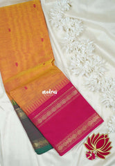 Yellowish Orange - Karthigai silk cotton Rettapet Rudraksham Ganga Jamuna Border with Buttas - Best for Small Functions