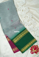 Steel Grey - Karthigai Silk Cotton Rettapet Rudraksham Ganga Jamuna Border with Buttas - Best for Small Functions