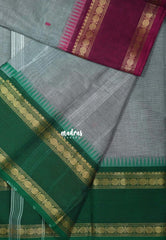 Steel Grey - Karthigai Silk Cotton Rettapet Rudraksham Ganga Jamuna Border with Buttas - Best for Small Functions