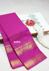 Magenta Pink - Karthigai silk cotton plain saree with Rettapetta Border
