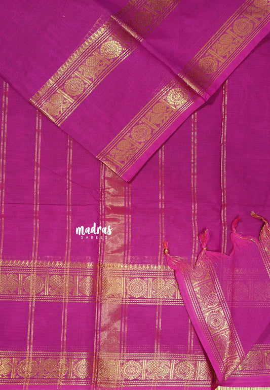 Magenta Pink - Karthigai silk cotton plain saree with Rettapetta Border