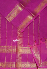 Magenta Pink - Karthigai silk cotton plain saree with Rettapetta Border
