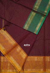Arakku Maroon - Karthigai silk cotton Rettapet Rudraksham Ganga jamuna border with Stripes body - Best for Festive Wear