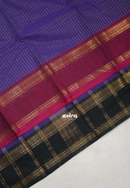 Lavender Purple - Karthigai silk cotton Rettapet Rudraksham Ganga jamuna border with Stripes body - Best for Festive Wear