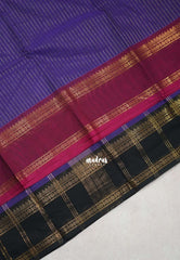 Lavender Purple - Karthigai silk cotton Rettapet Rudraksham Ganga jamuna border with Stripes body - Best for Festive Wear