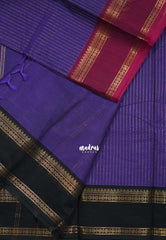 Lavender Purple - Karthigai silk cotton Rettapet Rudraksham Ganga jamuna border with Stripes body - Best for Festive Wear