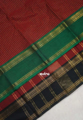 Kumkum Maroon - Karthigai silk cotton Rettapet Rudraksham Ganga jamuna border with Stripes body - Best for Festive Wear