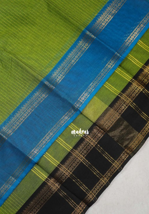 Chutney Green - Karthigai silk cotton Rettapet Rudraksham Ganga jamuna border with Stripes body - Best for Festive Wear