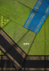 Chutney Green - Karthigai silk cotton Rettapet Rudraksham Ganga jamuna border with Stripes body - Best for Festive Wear