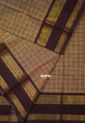 Pastel Brown - Karthigai silk cotton Big Muthu Kattam Checks with Rettapeta Border - Best for Small Functions