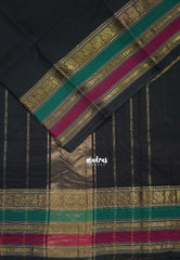 Ebony Black - Karthigai Silk Cotton Rudraksham, Peacock and Multi Color Border - Best for Festival Wear