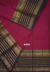 Beet Pink - Karthigai silk cotton plain body multi line border - Best for Festive Wear | Temple Visit