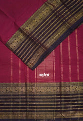 Beet Pink - Karthigai silk cotton plain body multi line border - Best for Festive Wear | Temple Visit